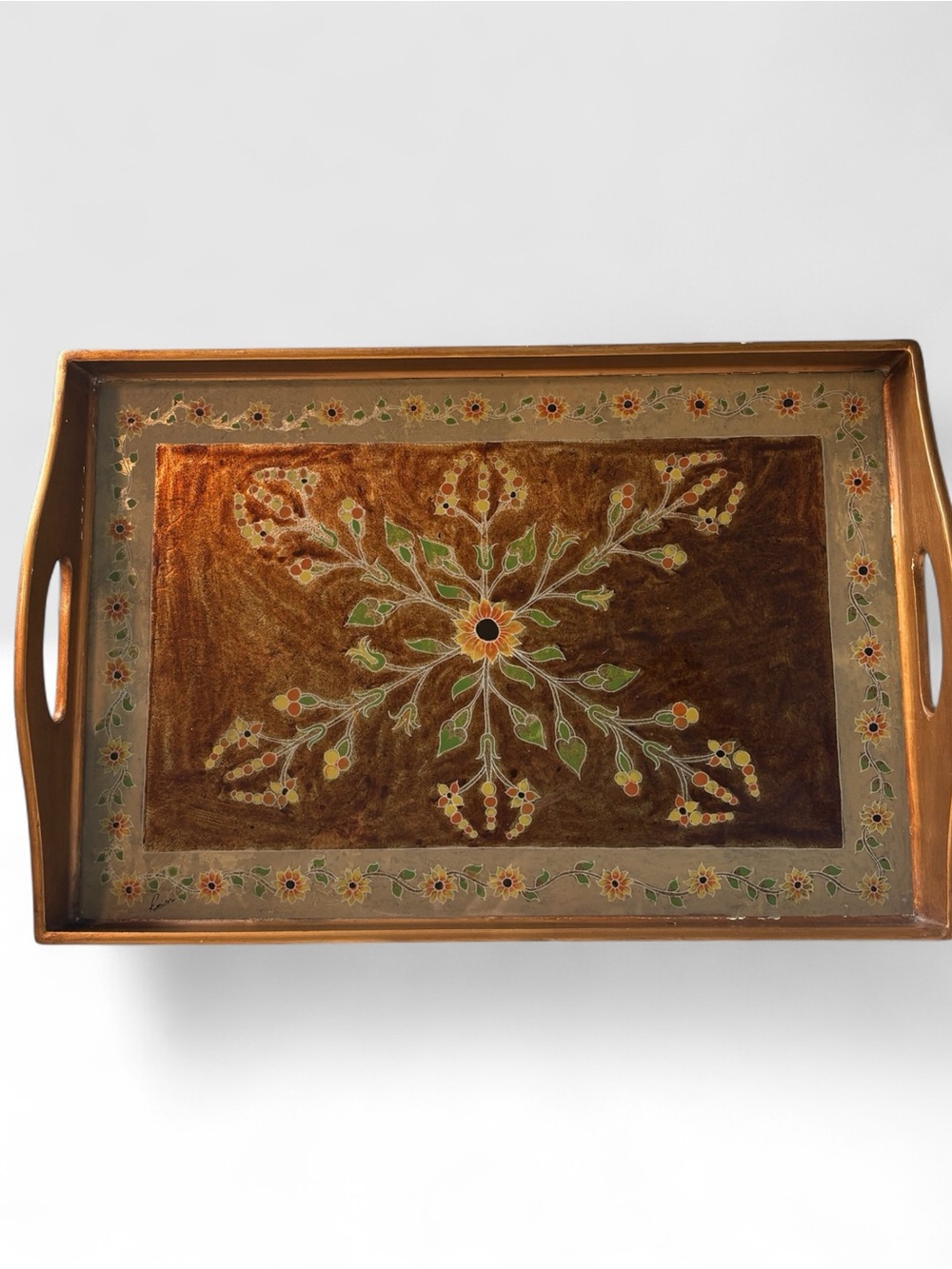 Vintage Hand Painted Peruvian Serving Tray by Robert M Weiss
